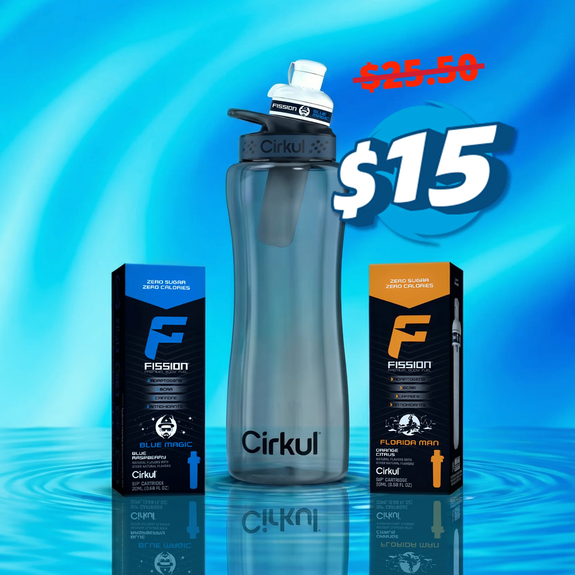 Cirkul 32oz. Black Tint Plastic Bottle & Two Fission® Sip® Cartridges