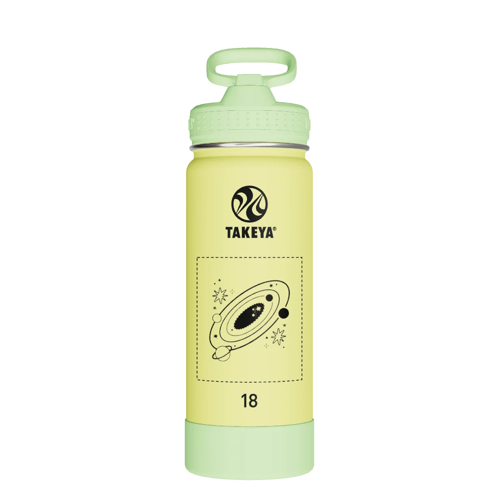 Takeya Actives Kids Glow In The Dark Water Bottle With Straw Lid - 18oz Lightning Green - Model 51075-TAKEYA-ACTIVES-KIDS-GLOW-IN-THE-DARK-WATER-BOTTLE-WITH-STRAW-LID-CUSTOMIZED-18-18OZ-LIGHTNING-GREEN