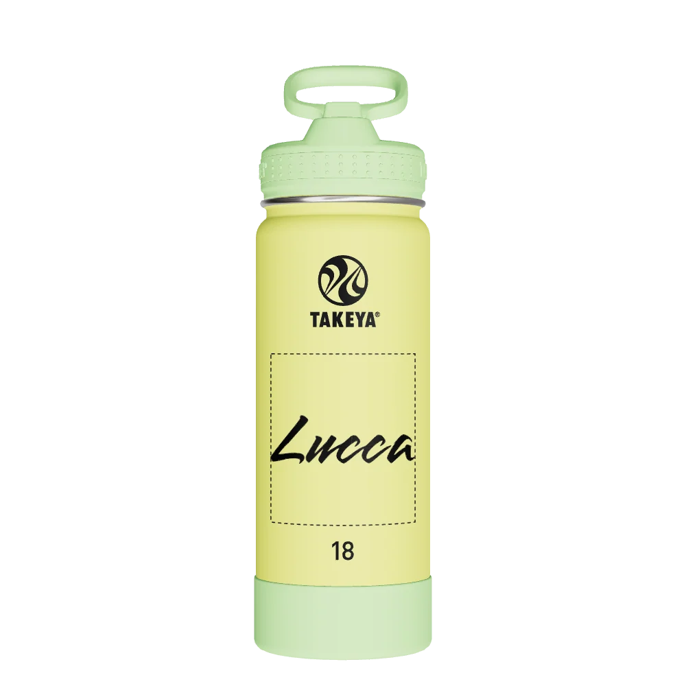 Takeya Actives Kids Glow In The Dark Water Bottle With Straw Lid - 18oz Lightning Green - Model 51075-TAKEYA-ACTIVES-KIDS-GLOW-IN-THE-DARK-WATER-BOTTLE-WITH-STRAW-LID-CUSTOMIZED-7-18OZ-LIGHTNING-GREEN