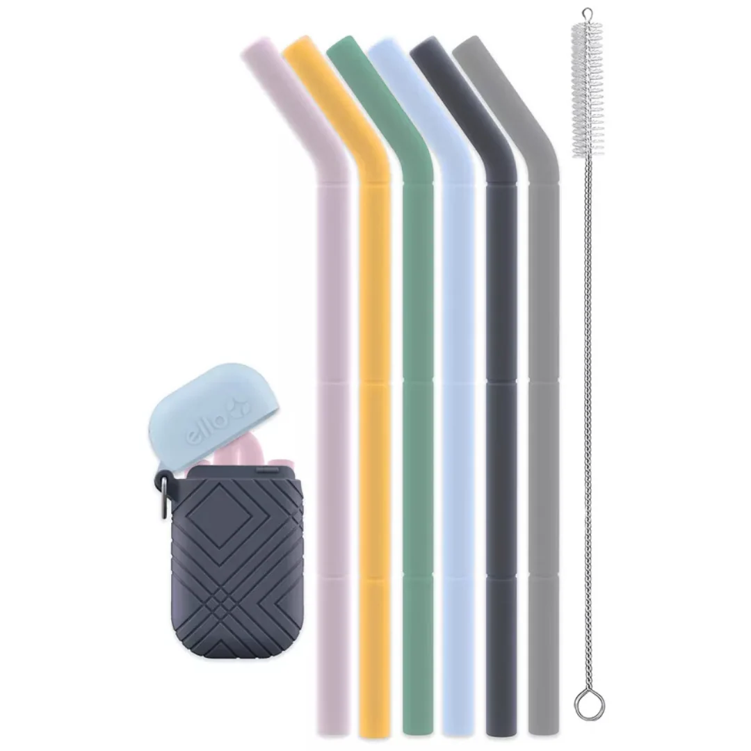 Ello Fold and Store Silicone Straw Set with Case