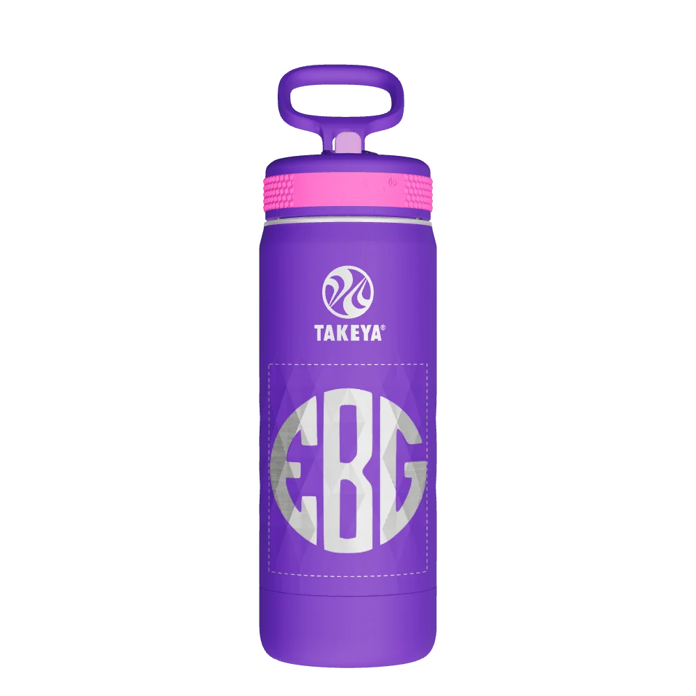 Takeya Kids Sport Water Bottle With Straw Lid - 18oz Grape Blaze - Model 51895-TAKEYA-KIDS-SPORT-WATER-BOTTLE-WITH-STRAW-LID-CUSTOMIZED-13-18OZ-GRAPE-BLAZE