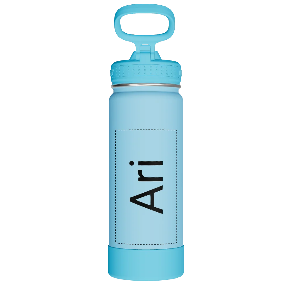 Takeya Actives Kids Glow In The Dark Water Bottle With Straw Lid - 18oz Glow Worm Blue - Model 51077-TAKEYA-ACTIVES-KIDS-GLOW-IN-THE-DARK-WATER-BOTTLE-WITH-STRAW-LID-CUSTOMIZED-31-18OZ-GLOW-WORM-BLUE