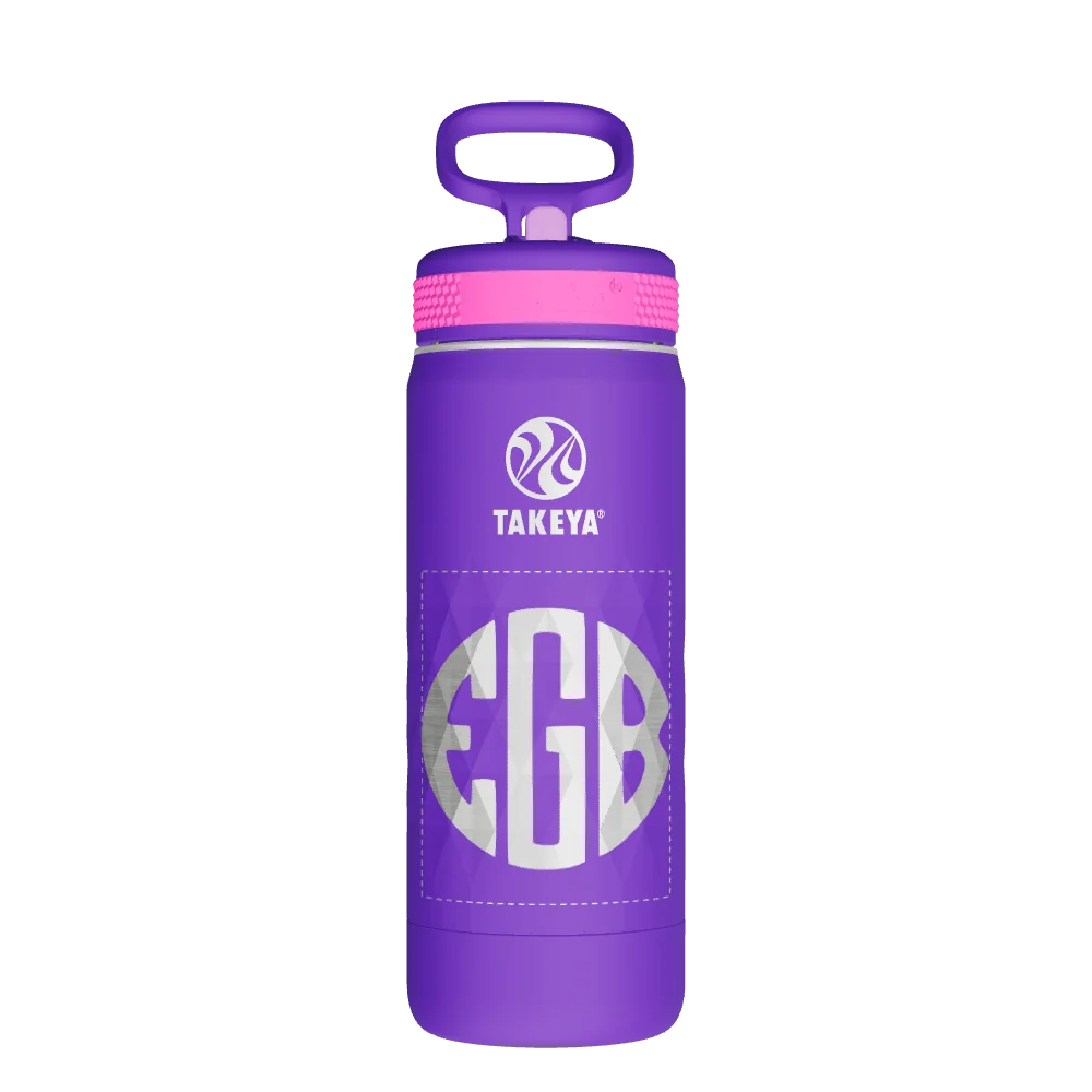Takeya Kids Sport Water Bottle With Straw Lid - 18oz Grape Blaze - Model 51895-TAKEYA-KIDS-SPORT-WATER-BOTTLE-WITH-STRAW-LID-CUSTOMIZED-15-18OZ-GRAPE-BLAZE